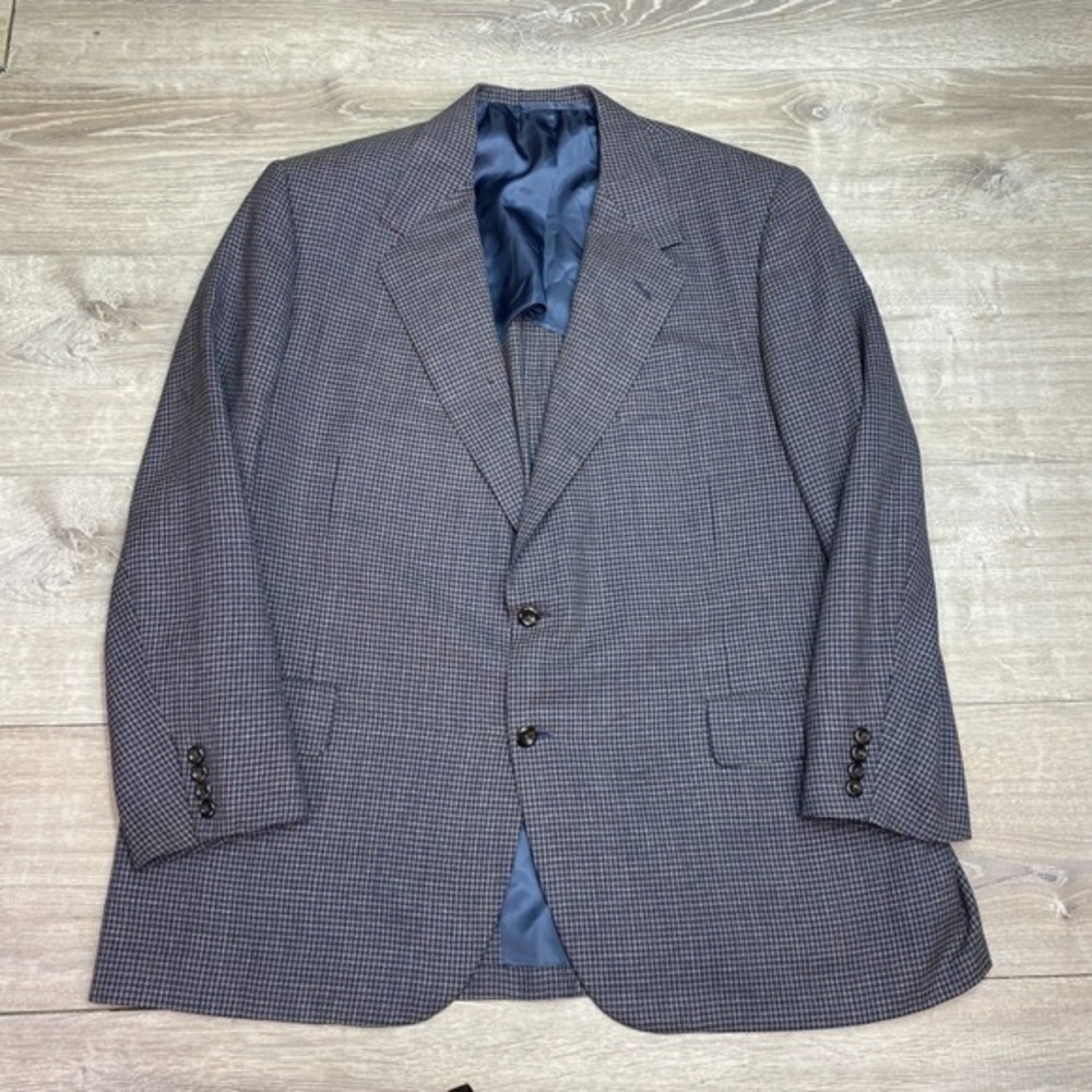 Oxxford Clothes Blazer Sport Coat Mens 46R Blue Tan Check Golden Fleece Jacket‎